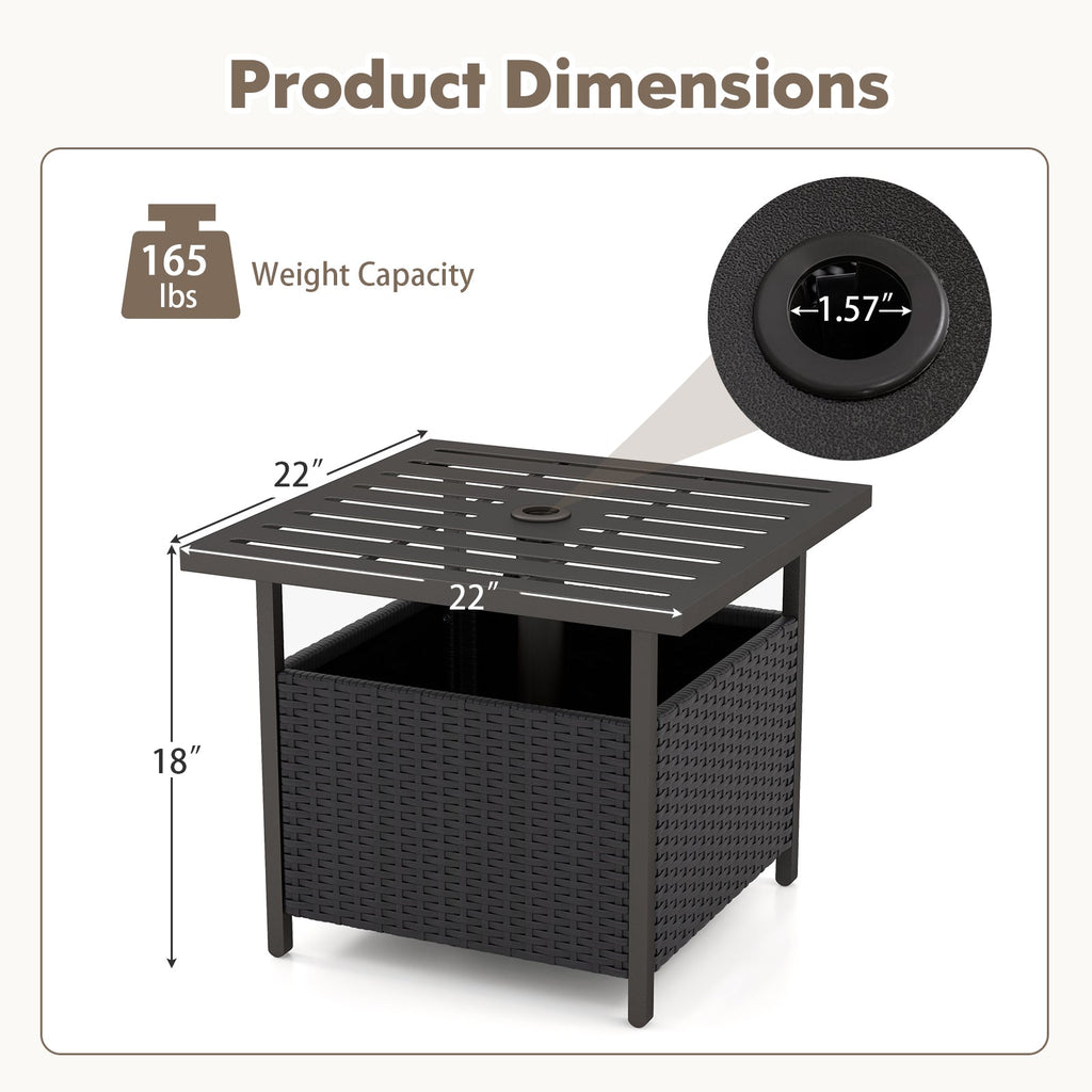 Outdoor Patio Rattan Wicker Steel Side Deck Table-Black