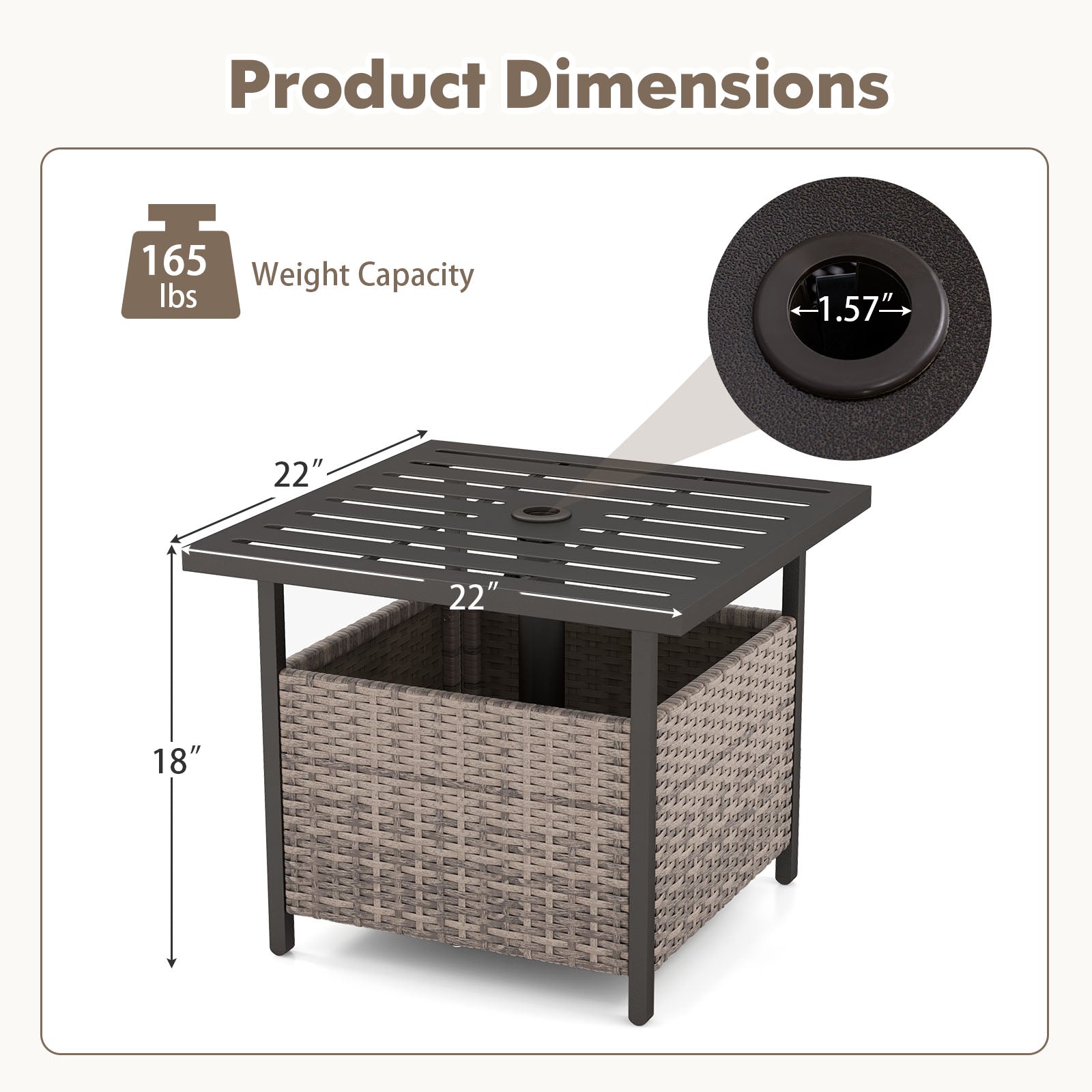 Outdoor Patio Rattan Wicker Steel Side Deck Table-Gray