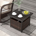 Outdoor Patio Rattan Wicker Steel Side Deck Table-Brown