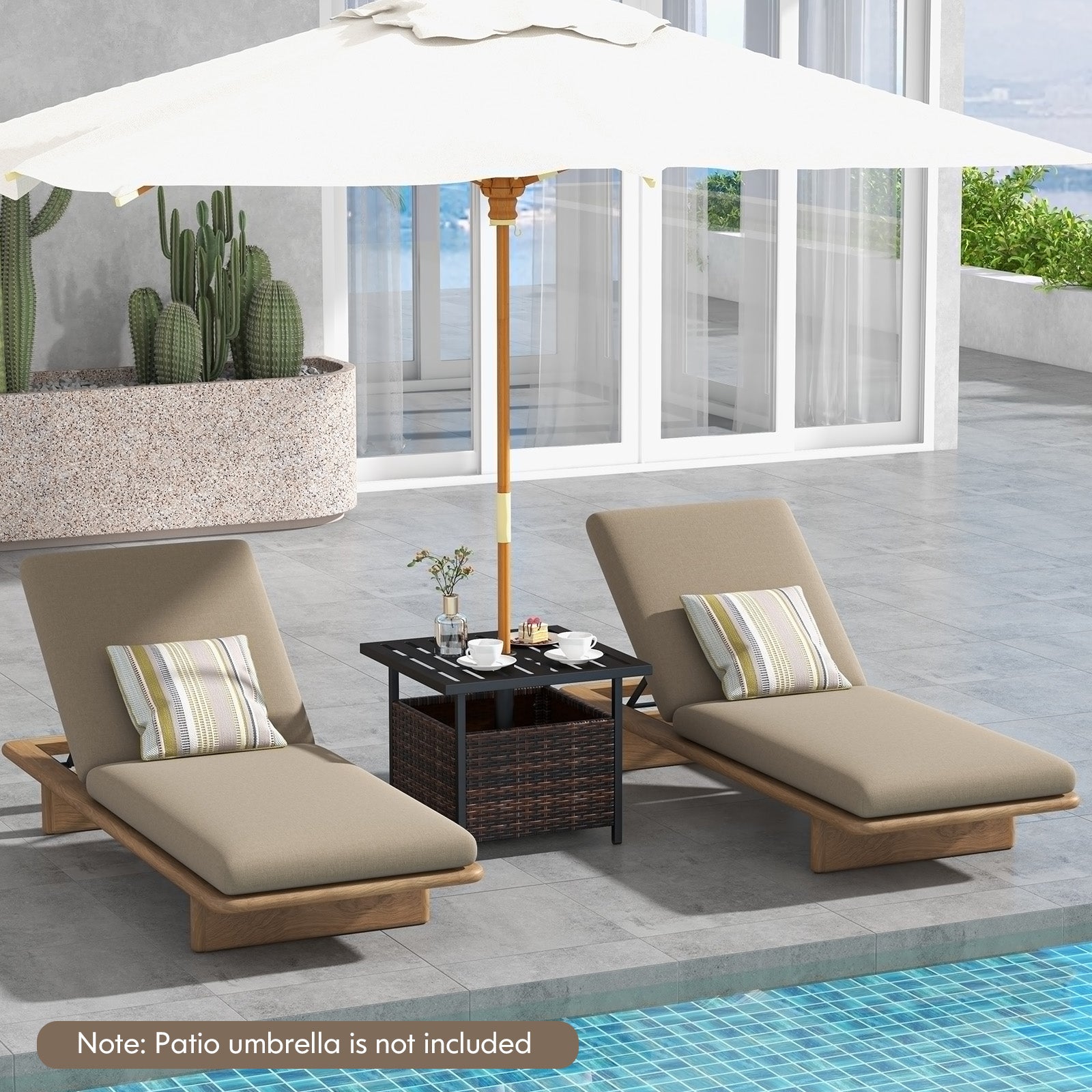Outdoor Patio Rattan Wicker Steel Side Deck Table-Brown