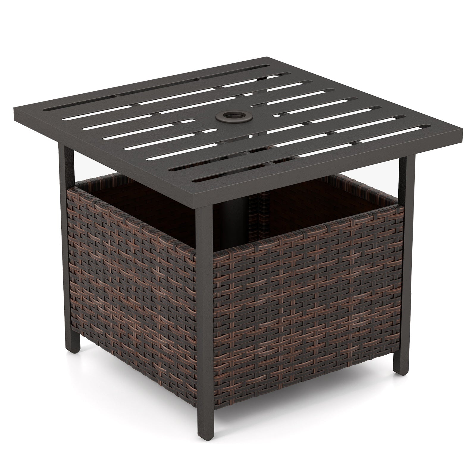 Outdoor Patio Rattan Wicker Steel Side Deck Table-Brown
