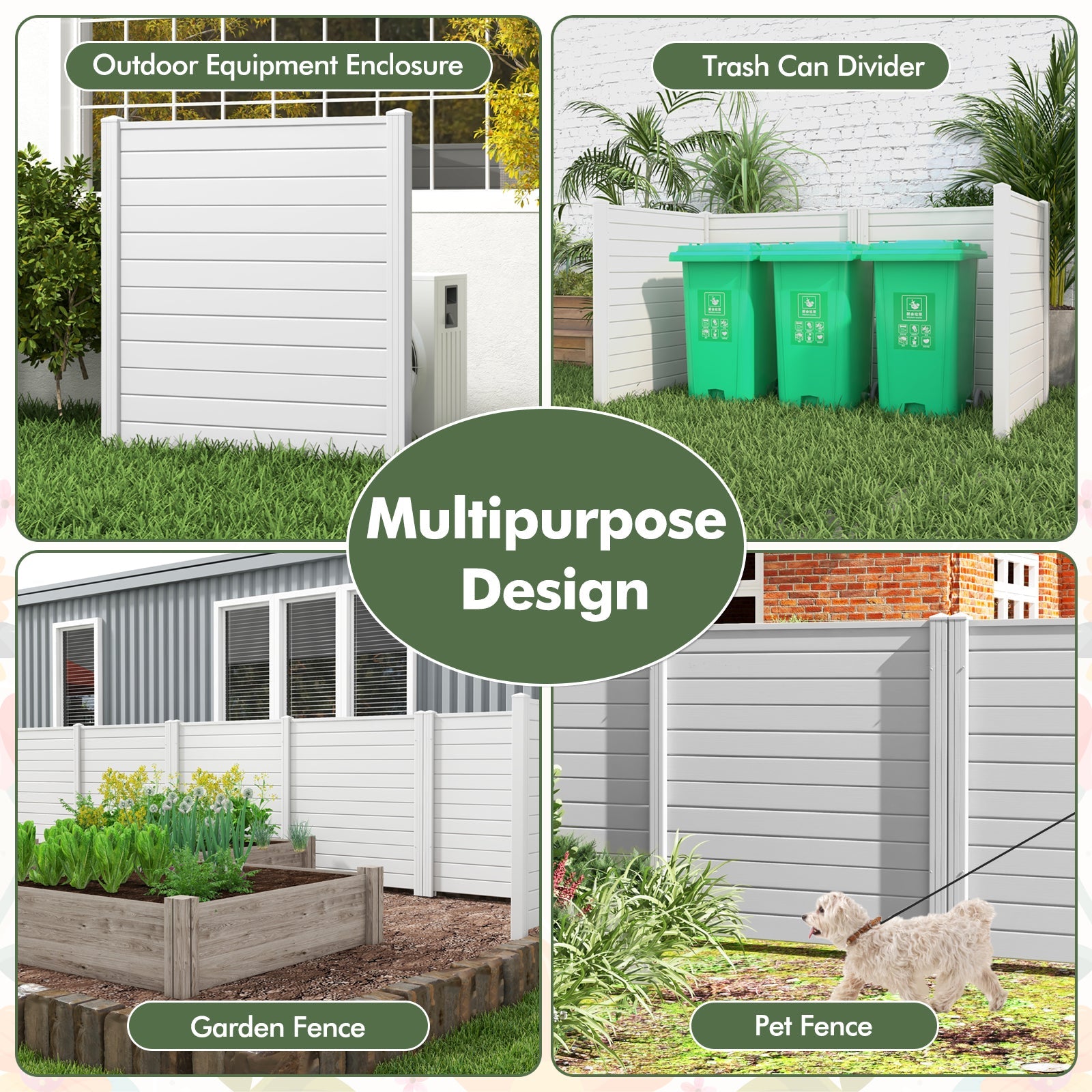 Freestanding 48 x 48 Inch Air Conditioner Fence with Metal Ground Stakes-White