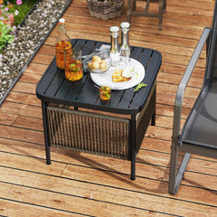 Outdoor Side Table with Umbrella Hole and Storage Shelf
