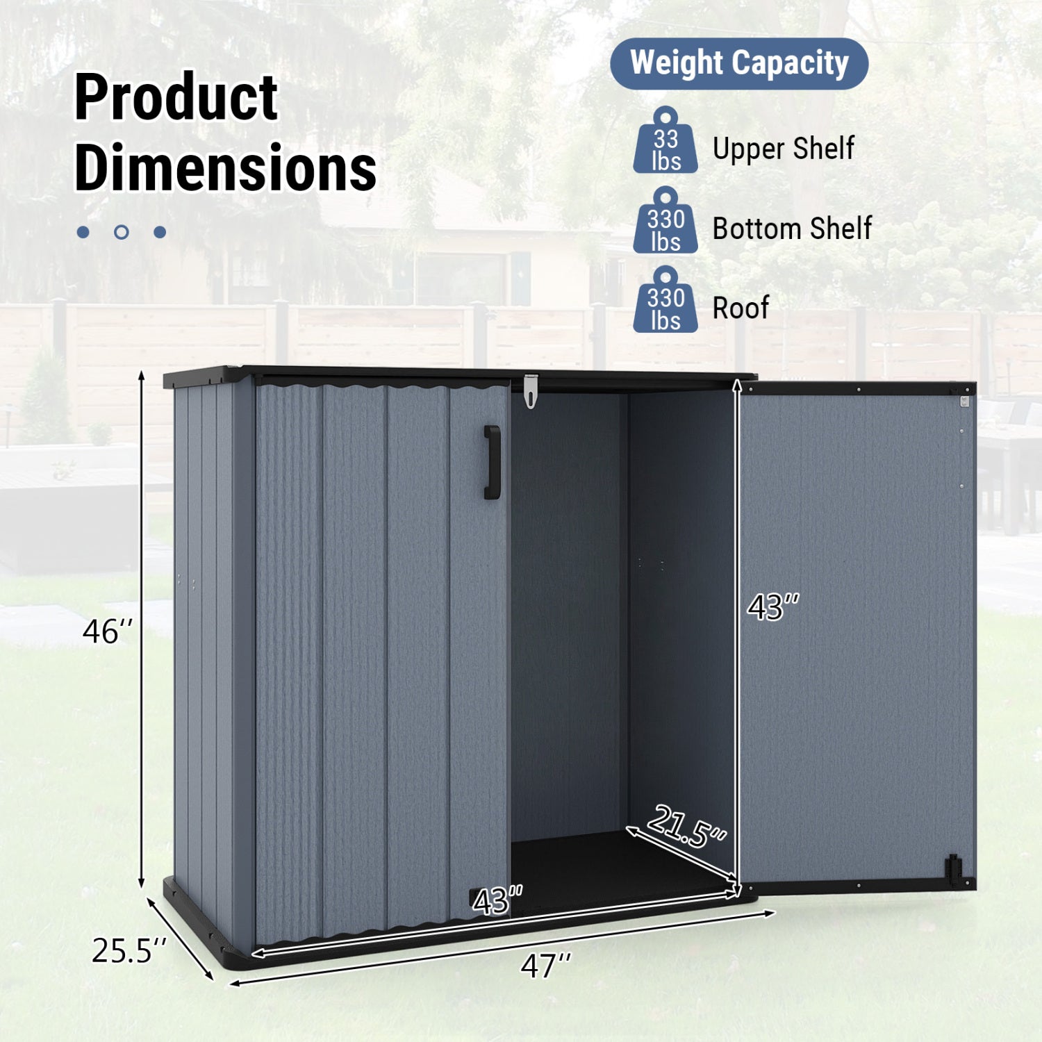 Outdoor Storage Shed 23.5 Cu.ft All-Weather Storage Box with Floor Lockable Door