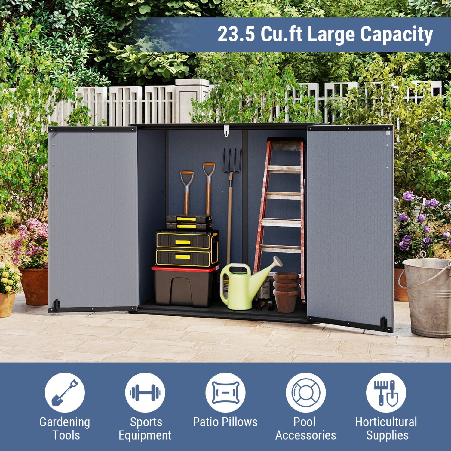 Outdoor Storage Shed 23.5 Cu.ft All-Weather Storage Box with Floor Lockable Door