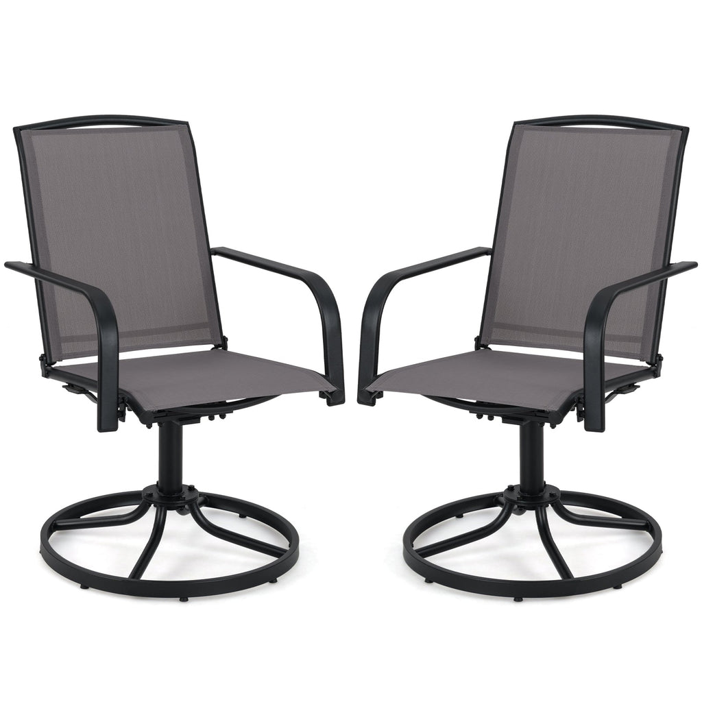 Outdoor Swivel Chairs Set of 2 with High Back and Breathable Seat-Gray