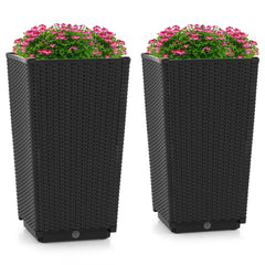 Outdoor Wicker Flower Pot Set of 2 with Drainage Hole for Porch Balcony