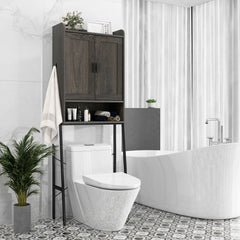 Over the Toilet Storage Cabinet Space Saver Organizer with Double Doors-Gray