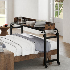 Overbed Desk with Wheels Queen Size Mobile Bed Desk with Adjustable Height-Brown