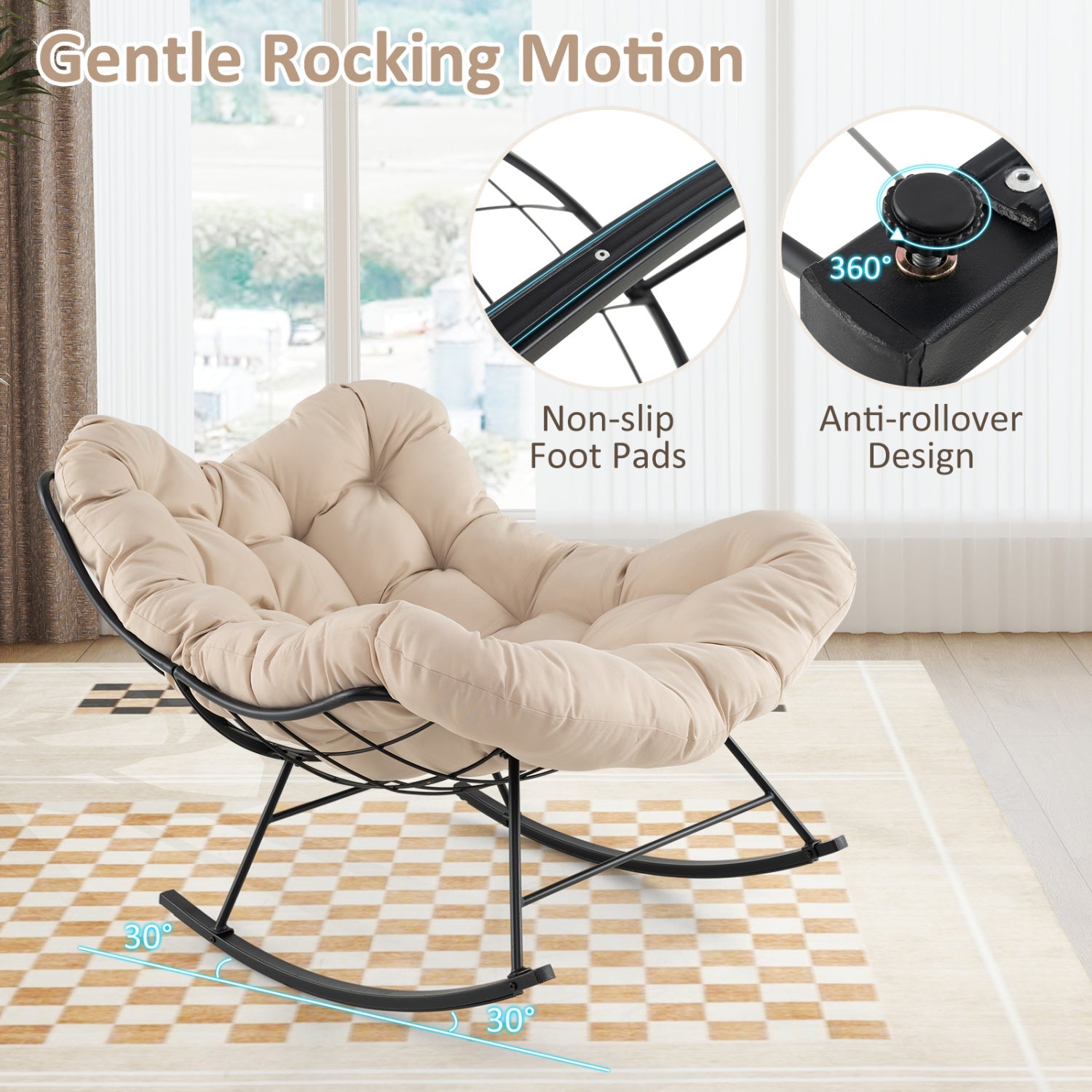 Oversized Egg Papasan Chair with Padded Cushion for Porch