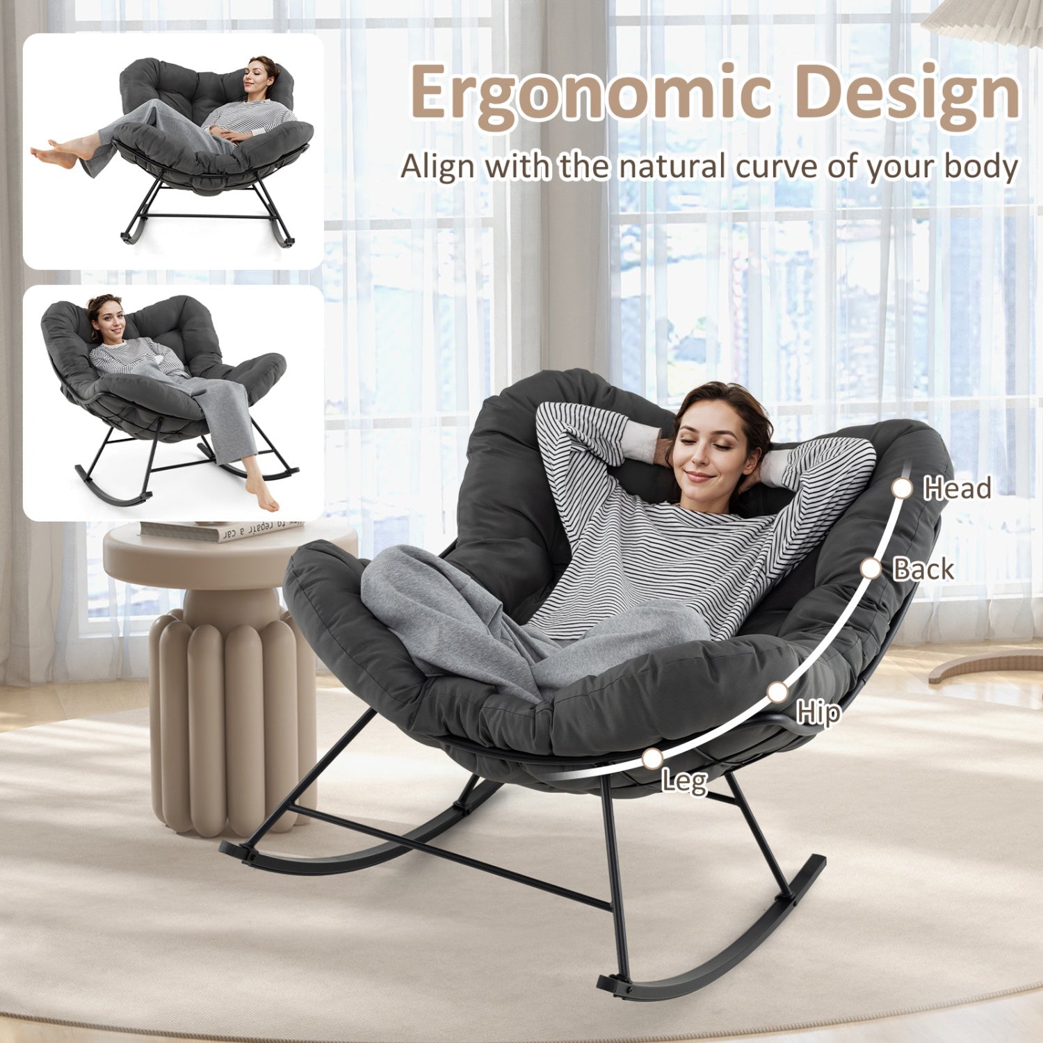 Oversized Egg Papasan Chair with Padded Cushion for Porch