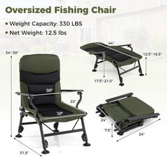 Oversized Foldable Fishing Chair for Adults with Armrest-Green