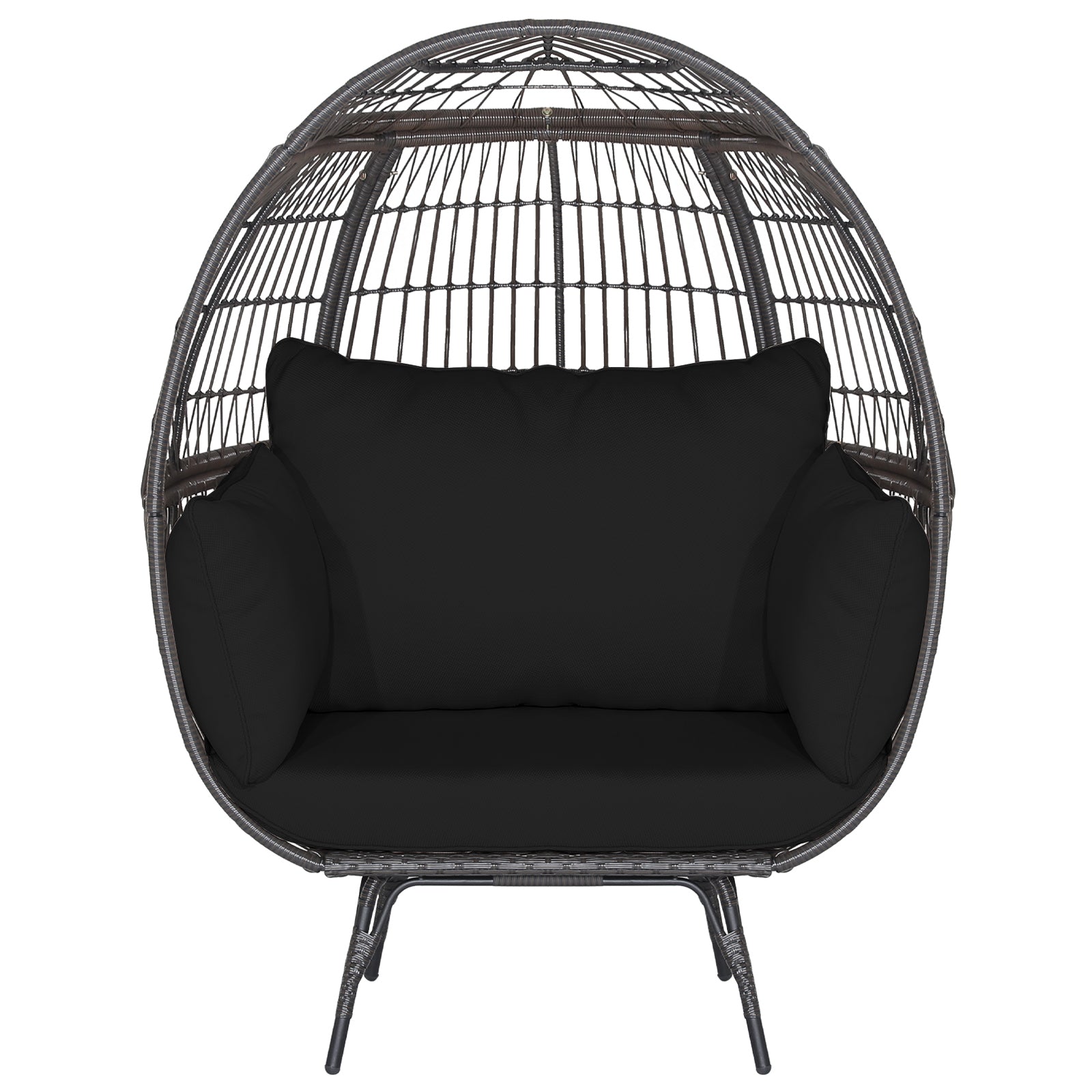 Oversized Indoor Wicker Egg Chair with Sturdy Metal Frame for Patio-Black