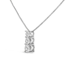 14K White Gold 1/2 Cttw Lab Grown Diamond Three Stone Pendant Necklace