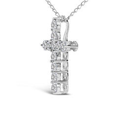 14K White Gold 1/2 Cttw Lab Grown Diamond 11 Stone Cross Pendant Necklace