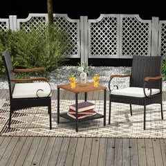 Set of 2/4 Outdoor PE Wicker Chair with Acacia Wood Armrests