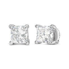 14K White Gold 1.0 Cttw Princess Cut Lab Grown Diamond Solitaire Stud Earrings (F-G Color, VS2-SI1 Clarity)