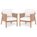 Patio Acacia Wood Chair Set of 2 with Woven Rope Armrests and Seat Back Cushions for Backyard