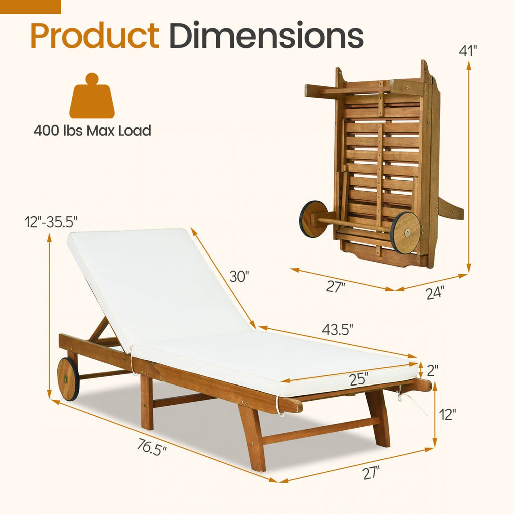 Patio Acacia Wood Lounge Chair Chaise Recliner