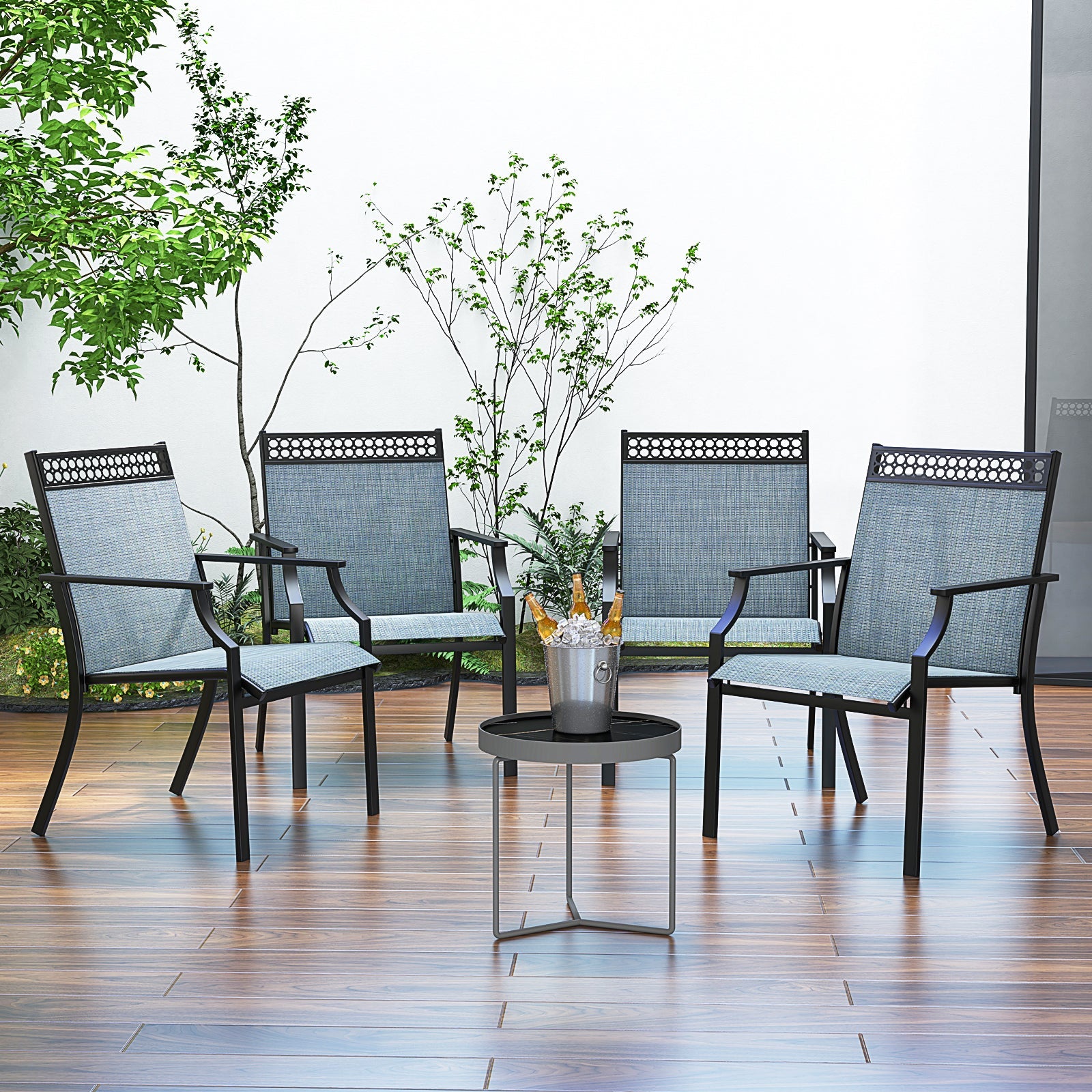 Patio Chairs Set of 2 with All Weather Breathable Fabric-Blue