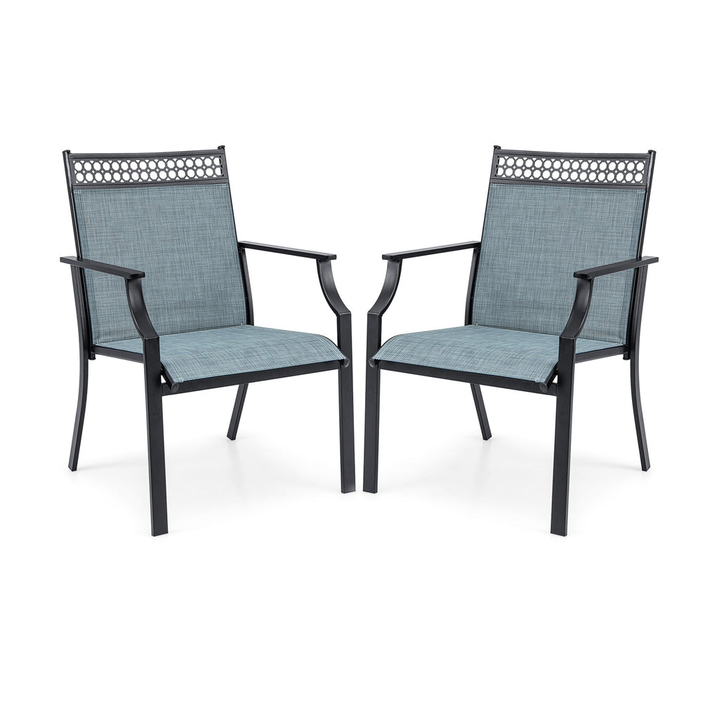 Patio Chairs Set of 2 with All Weather Breathable Fabric-Blue