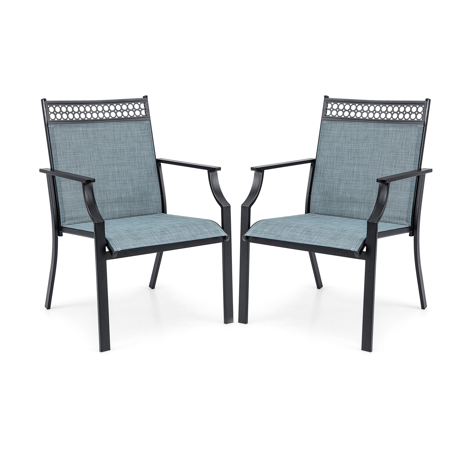 Patio Chairs Set of 2 with All Weather Breathable Fabric-Blue
