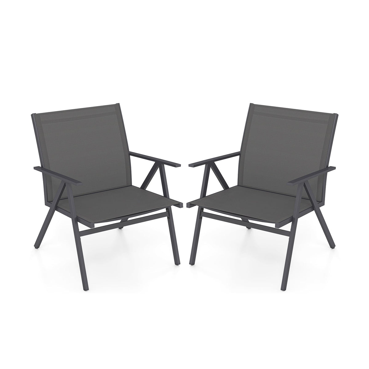 Patio Chairs Set of 2 with Breathable Mesh Fabric and Metal Frame-Gray