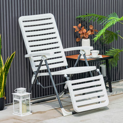 PP Folding Patio Chaise Lounger with 7-Level Backrest and Cozy Footrest