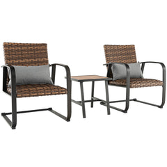3 Pieces Patio Rattan Conversation Set with Quick Dry Lumbar Pillows
