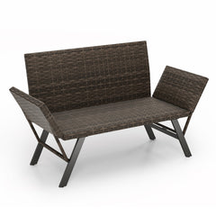 Patio Convertible Sofa for 2 Quick Dry Foam Padded Rattan with Armrests-Gray