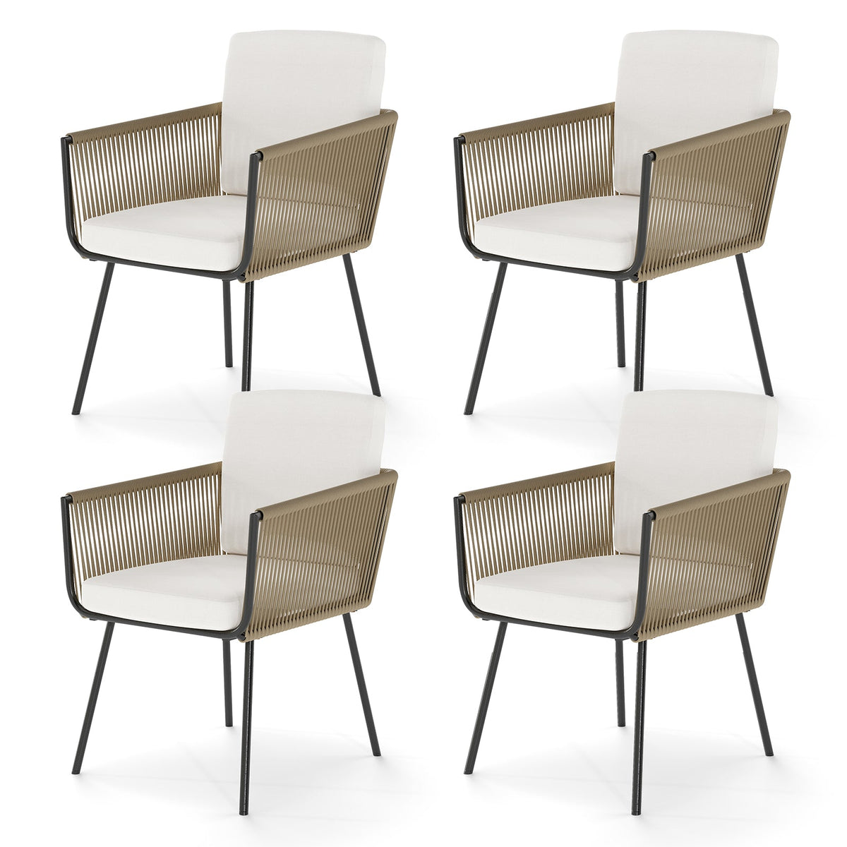 Patio Dining Chairs Set of 4 Bistro Well-Woven Rattan Chairs-White