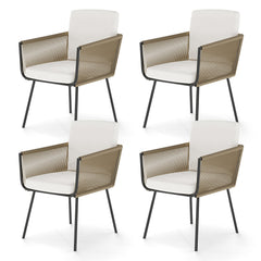 Patio Dining Chairs Set of 4 Bistro Well-Woven Rattan Chairs-White