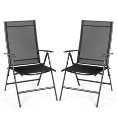 Set of 2 Adjustable Portable Patio Folding Dining Chair Recliners-Black