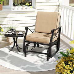 Patio Glider Rocking Chair with Metal Frame and Thick Cushions-Brown