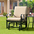 Patio Glider Rocking Chair with Thick Cushion and Curved Armrest-Tan