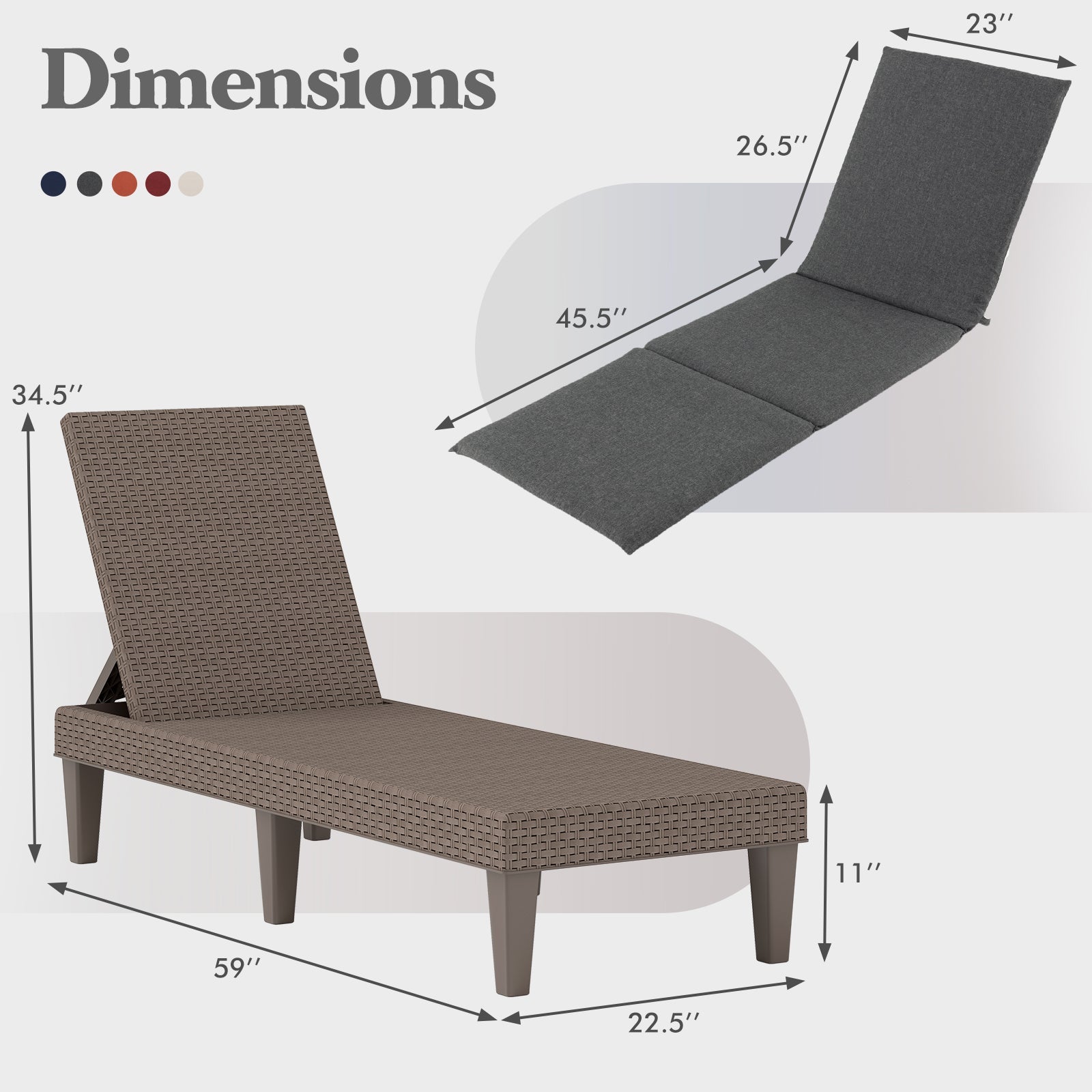 Patio Lounge Outdoor Recliner Chair with Cushion 3-Position Adjustable Backrest-Gray