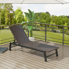 Patio PE Rattan Chaise Lounge with 5-Level Backrest and Wheels-Brown