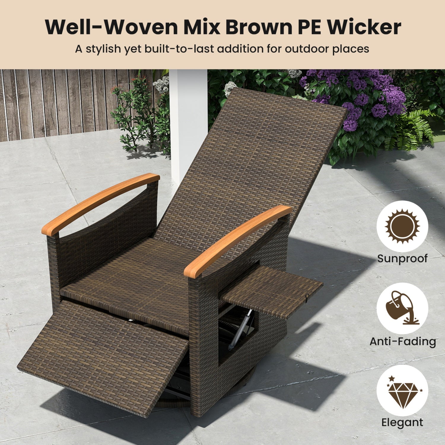 Swivel Reclining Chaise Lounge Set with Adjustable Backrest