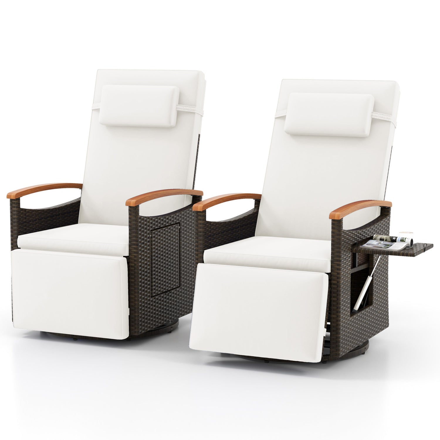 Swivel Reclining Chaise Lounge Set with Adjustable Backrest