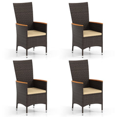 Patio Rattan Chairs Set of 4 Outdoor Wicker Dining Chairs with High Backrest-Beige