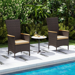 Patio Rattan Chairs Set of 4 Outdoor Wicker Dining Chairs with High Backrest-Beige