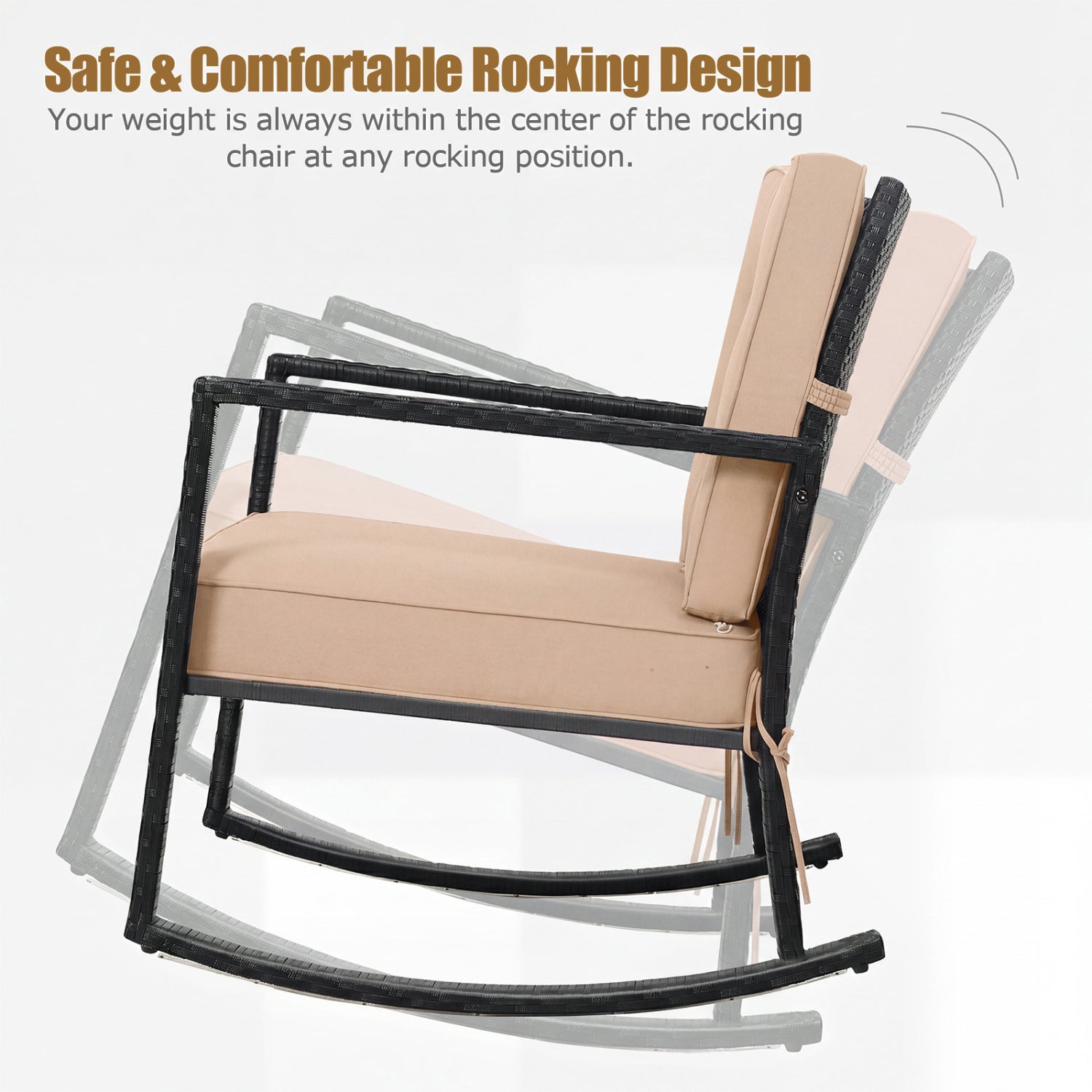 Rattan Rocking Chair with Cushion for Patio & Garden