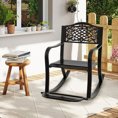 Patio Rocking Chair with Footrest and Curved Armrests-Brown
