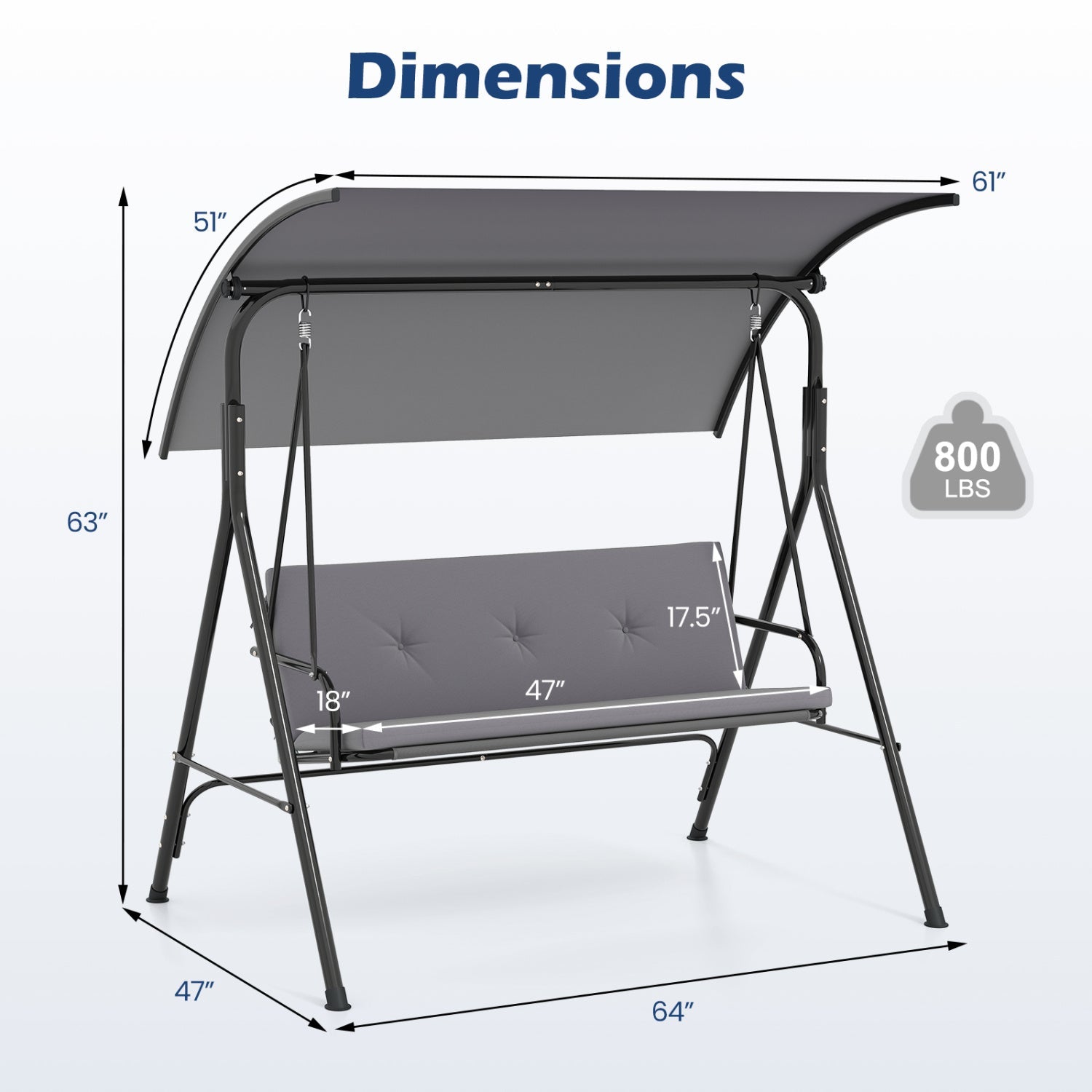 2-Person Patio Swing Chair with Adjustable Canopy