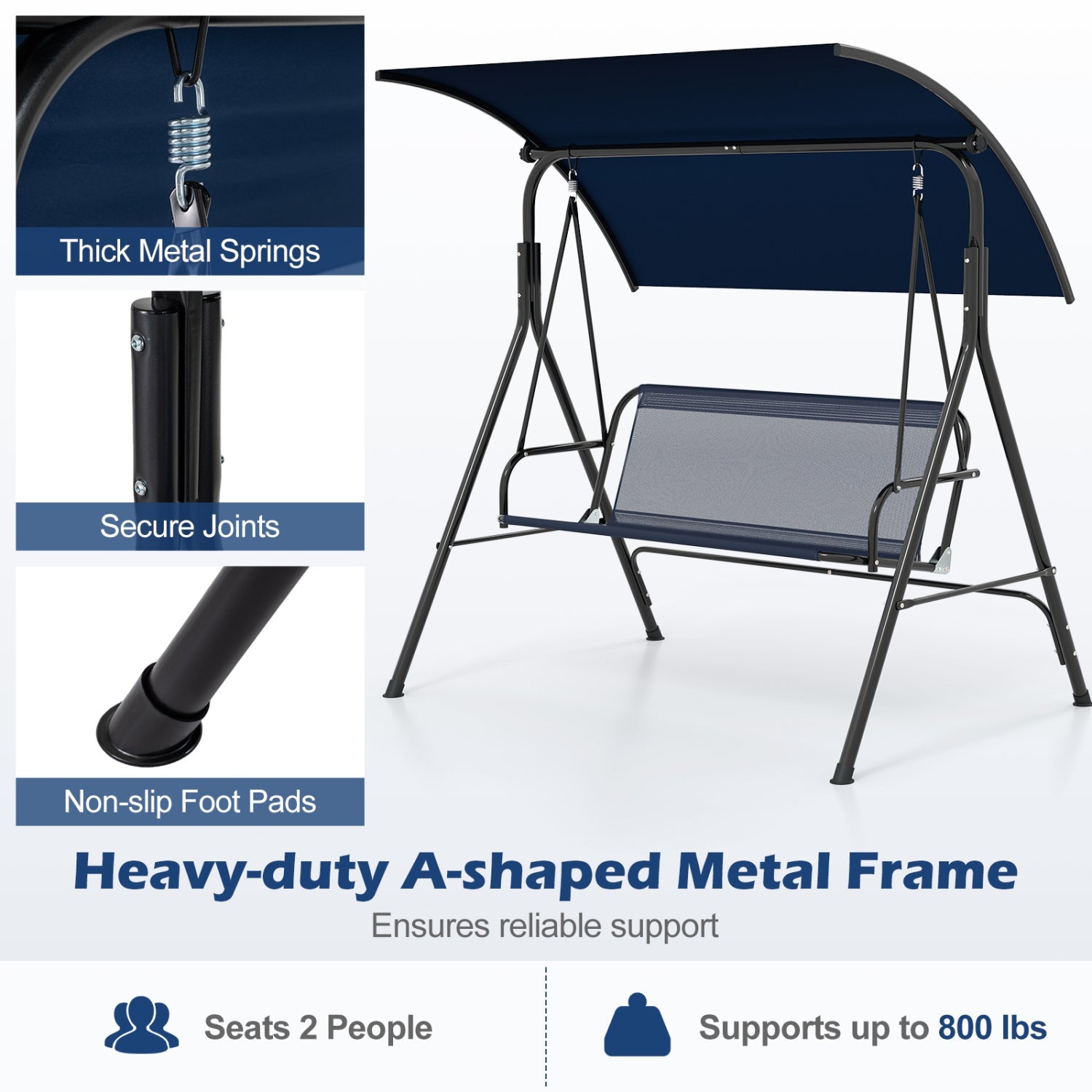 2-Person Patio Swing Chair with Adjustable Canopy