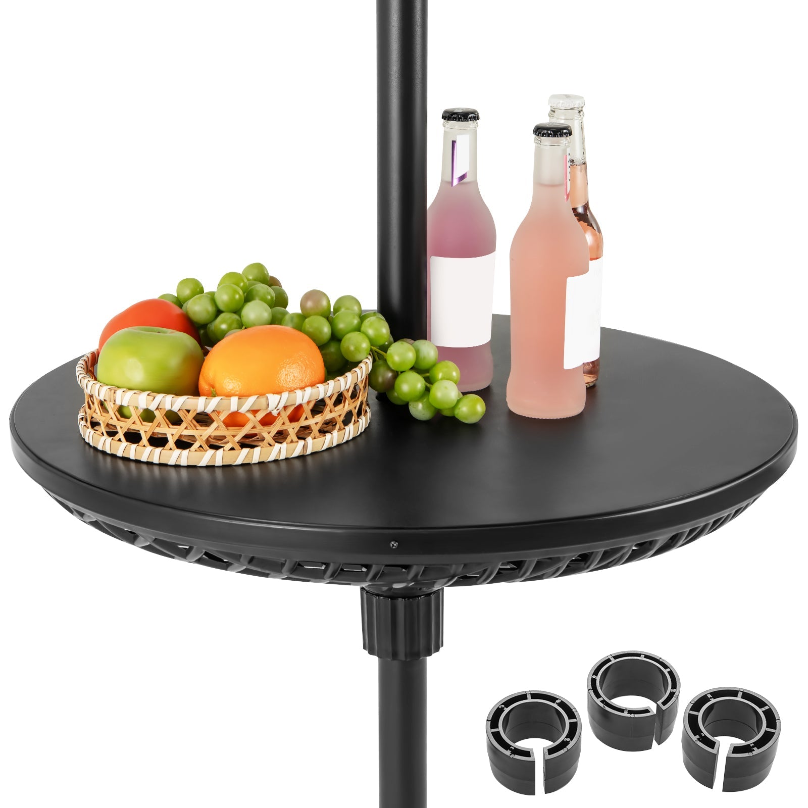 Patio Umbrella Table Tray Adjustable with Umbrella Poles-Black