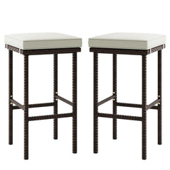 Patio Wicker Bar Stools Set of 2 with Seat Cushions and Footrest