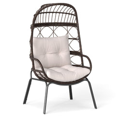 Patio Wicker Egg Chair Outdoor Rattan Lounge Basket with Seat and Back Cushions-Brown