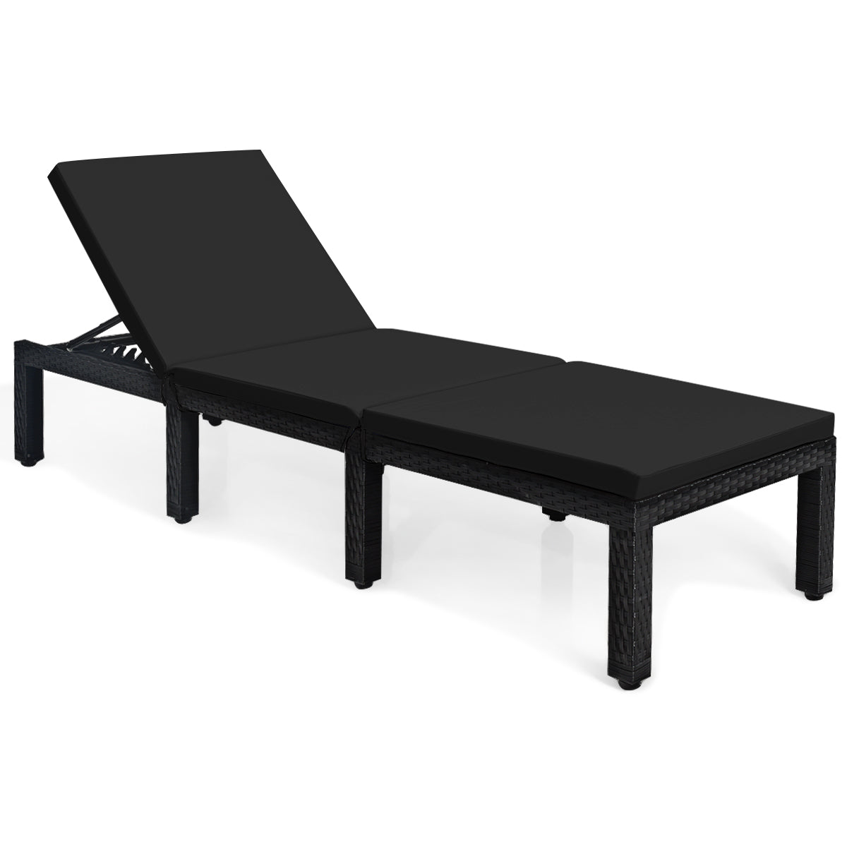 Patio Rattan Height Adjustable Lounge Chair with 2 Set of Cushion Cover-Black & Turquoise