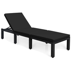 Patio Rattan Height Adjustable Lounge Chair with 2 Set of Cushion Cover-Black & Turquoise